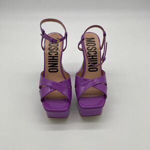 Moschino Women’s Patent Leather Platform Sandals Purple
